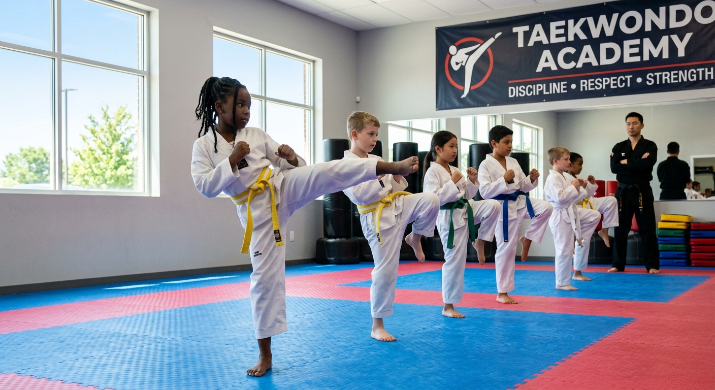 Clase de Taekwondo y Kenpo infantil en la Escuela Jeun de Jaén